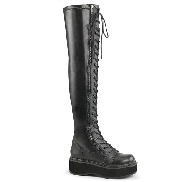 2 Inch Platform STR Thigh-High Lace-Up Boot W/ Outer Metal Zipper - EMILY-375