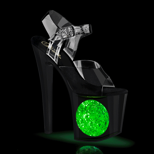 8 Inch High Heel, 3 3/4 Inch Platform, Larger Platform Base and Thicker Almond Shaped Heel Tip,  More Stable for Walking and Dancing Than Most 8 Inch Heel Styles LED Illuminated Ankle Strap Sandal - ENCHANT-708LT-CIRCLE