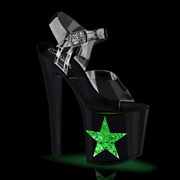 8 Inch High Heel, 3 3/4 Inch Platform, Larger Platform Base and Thicker Almond Shaped Heel Tip,  More Stable for Walking and Dancing Than Most 8 Inch Heel Styles LED Illuminated Ankle Strap Sandal - ENCHANT-708LT-STAR