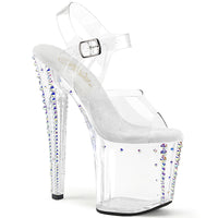 8 Inch Heel, 3 3/4 Inch Platform Rhinestone Studded Ankle Strap Sandal - ENCHANT-708RS-02