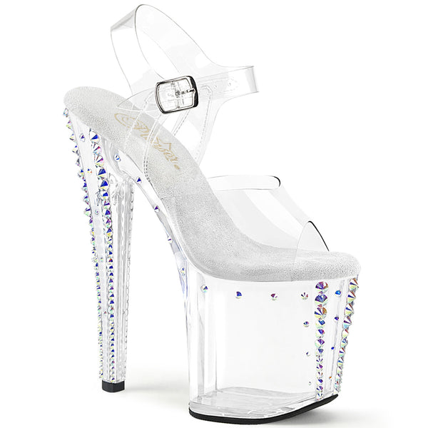 8 Inch Heel, 3 3/4 Inch Platform Rhinestone Studded Ankle Strap Sandal - ENCHANT-708RS-02