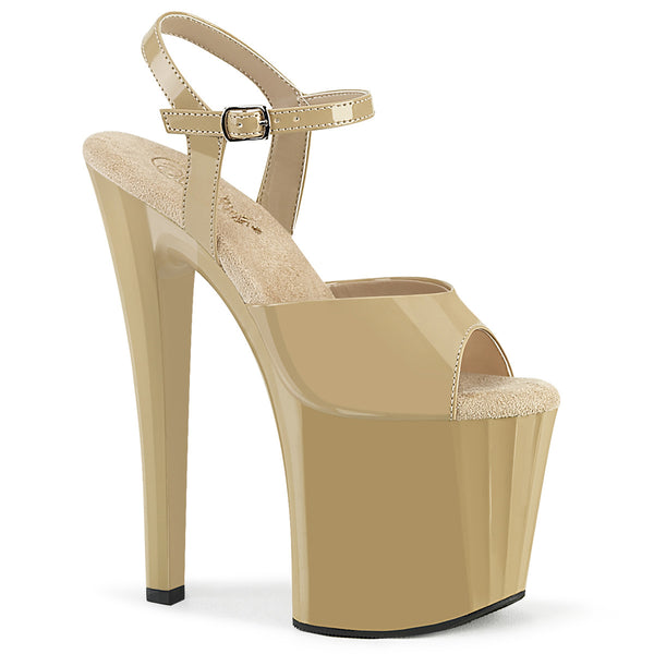 8 Inch High Heel, 3 3/4 Inch Platform, Larger Platform Base and Thicker Almond Shaped Heel Tip,  More Stable for Walking and Dancing Than Most 8 Inch Heel Styles Ankle Strap Sandal - ENCHANT-709