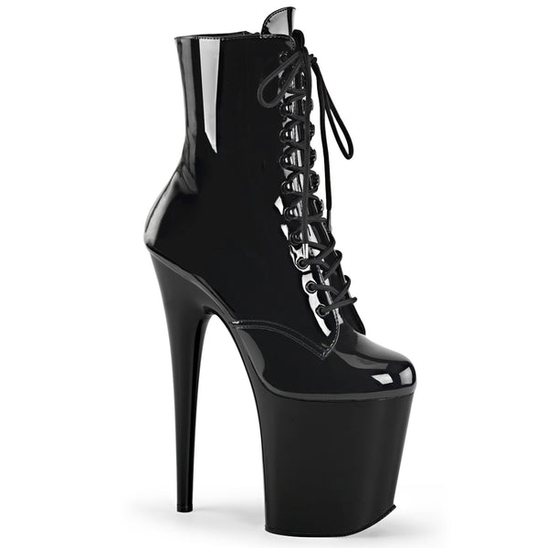 8 Inch Heel, 4 Inch Platform Lace-Up Front Ankle Boot, Side Zip - FLAMINGO-1020