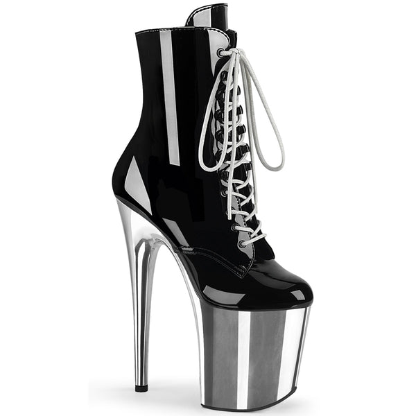 8 Inch Heel, 4 Inch Platform Lace-Up Front Ankle Boot, Side Zip - FLAMINGO-1020