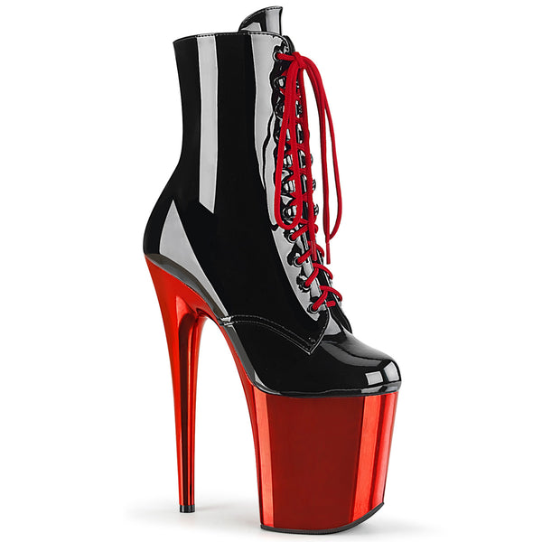 8 Inch Heel, 4 Inch Platform Lace-up Ankle Boot, Side Zip - FLAMINGO-1020