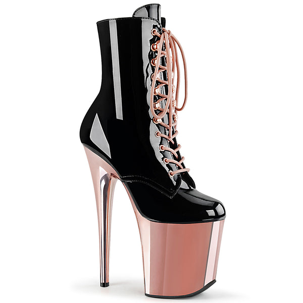 8 Inch Heel, 4 Inch Platform Lace-up Ankle Boot, Side Zip - FLAMINGO-1020