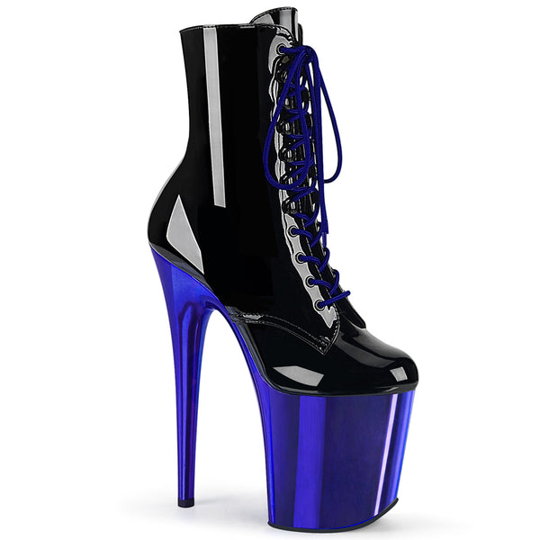 8 Inch Heel, 4 Inch Platform Lace-Up Front Ankle Boot, Side Zip - FLAMINGO-1020
