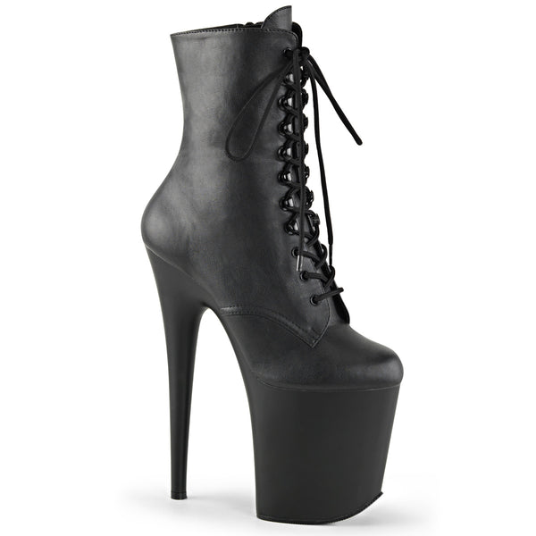 8 InchHeel, 4 Inch Platform Lace-Up Front Ankle Boot, side Zip - FLAMINGO-1020
