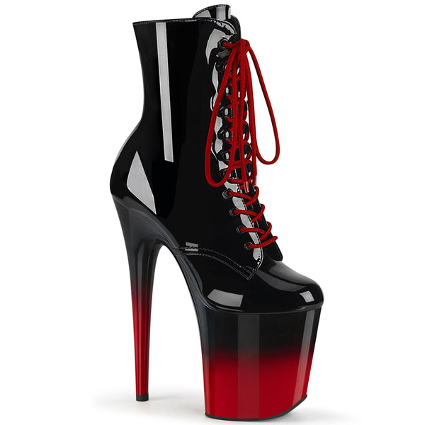 8 Inch Heel, 4 Inch Platform Two Tone Lace-Up Ankle Boot, Side Zip - FLAMINGO-1020BR-H