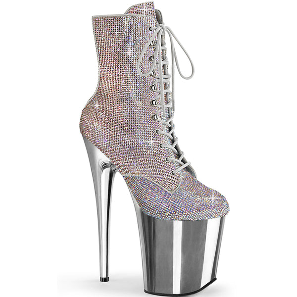 8 Inch Heel , 4 Inch Platform Lace-Up RS Embellished Ankle Boot, Side Zip - FLAMINGO-1020CHRS