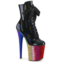 8 Inch Heel, 4 Inch Platform Lace-Up Front Ankle Boot, Side Zip - FLAMINGO-1020HG