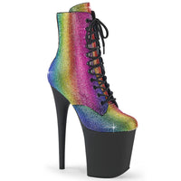 8 Inch Heel, 4 Inch Platform Lace-Up RS Embellished Ankle Boot, Side Zip - FLAMINGO-1020RS