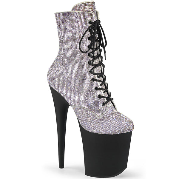 8 Inch Heel , 4 Inch Platform Lace-Up RS Embellished Ankle Boot, Side Zip - FLAMINGO-1020RS