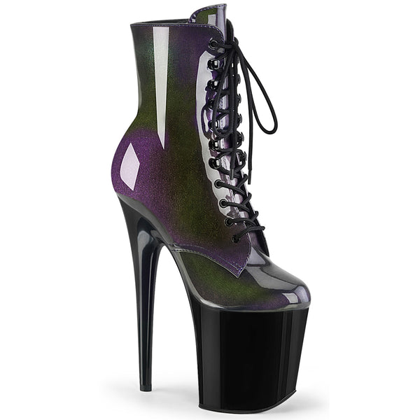 8 Inch Heel, 4 Inch Platform Lace-Up Front Ankle Boot, Side Zip - FLAMINGO-1020SHG
