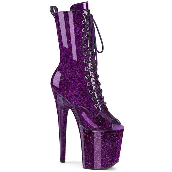 8 Inch Heel, 4 Inch Platform Peep Toe Lace-Up Ankle Boot, Side Zip - FLAMINGO-1041GP