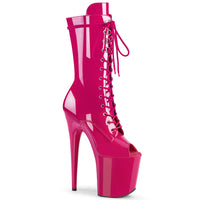 8 Inch Heel, 4 Inch Platform Lace-Up Glitter Ankle Boot, Side Zip - FLAMINGO-1051