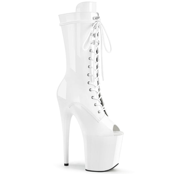8 Inch Heel, 4 Inch Platform Lace-Up Glitter Ankle Boot, Side Zip - FLAMINGO-1051