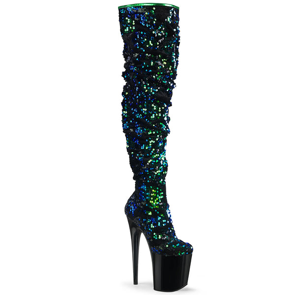 8 Inch Heel, 4 Inch Platform Slouch Thigh Boot, Side Zip - FLAMINGO-3004