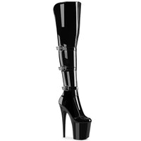 8 Inch Heel, 4 Inch Platform Triple Buckle Strap OTK Boot, Side - FLAMINGO-3018