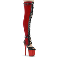 8 Inch Heel, 4 Inch Platform Lace-Up Front Thigh, Side Zip - FLAMINGO-3027