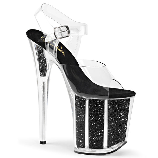 8 Inch Heel, 4 Inch Platform Ankle Strap Sandal w/ Glitter Inserts - FLAMINGO-808G
