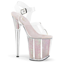 8 Inch Heel, 4 Inch Platform Ankle Strap Sandal w/Glitter Insert - FLAMINGO-808G