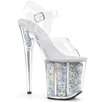 8 Inch Heel, 4 Inch Glitter Filled Platform Ankle Strap Sandal - FLAMINGO-808GF