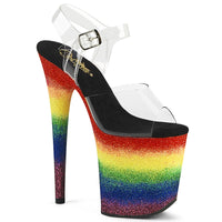 8 Inch Heel, 4 Inch Platform Ankle Strap Sandal w/Gliiter Bottom - FLAMINGO-808RG-04