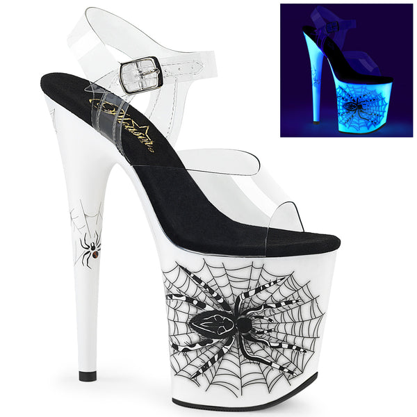 8 Inch Heel, 4 Inch Platform Ankle Strap Sandal w/ Spider Design - FLAMINGO-808SW
