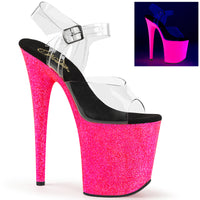 8 Inch Heel, 4 Inch Platform Ankle Strap Sandal w/Neon UV Reactive BTM - FLAMINGO-808UVG