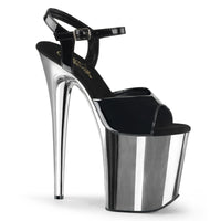 8 Inch Heel, 4 Inch Platform Ankle Strap Sandal w/Chrome Plated Bottom - FLAMINGO-809
