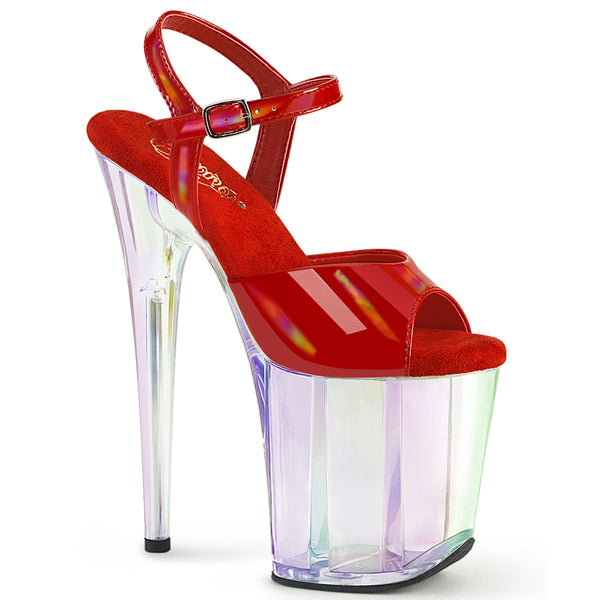 8 Inch Heel, 4 Inch Holo Tinted Platform Ankle Strap Sandal - FLAMINGO-809HT