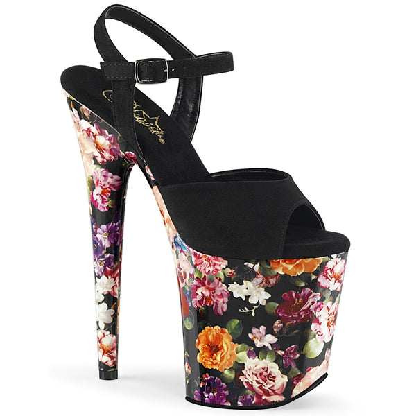 8 Inch Heel, 4 Inch Platform Ankle Strap Sandal w/ Flower Print - FLAMINGO-809WR