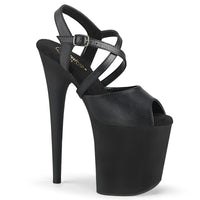 8 Inch Heel, 4 Inch Platform Peep Toe Criss Cross Ankle Strap Sandal - FLAMINGO-824