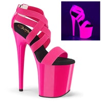 8 Inch Heel, 4 Inch Platform UV Reactive Criss Cross Sandal, Back Zip - FLAMINGO-869UV