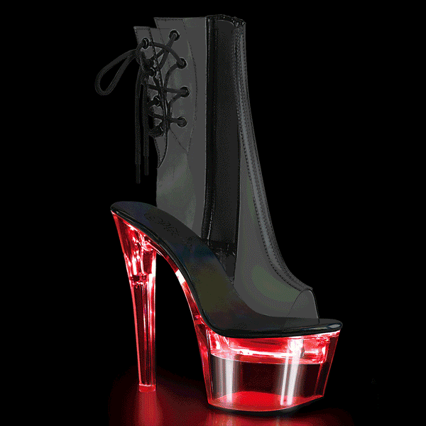 7 Inch Heel,2 3/4 Inch Platform LED Illuminated Open Ankle Boot, Side Zip - FLASHDANCE-1018C-7