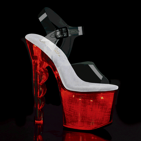 7 Inch Scalloped Heel, 3 1/4 Inch Platform LED Illuminated Sandal - FLASHDANCE-708SCH
