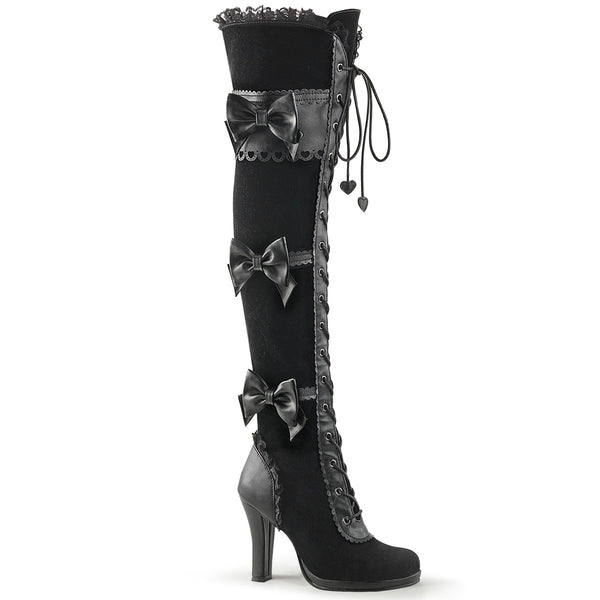 3 3/4 Inch Heel, 1/2 Inch Platform Goth Lolita Over-the-Knee Boot w/ Bows - GLAM-300