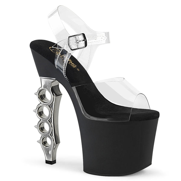 7 Inch Brass Knuckle Heel, 3 1/4 Inch Platform Ankle Strap Sandal - IRONGRIP-708