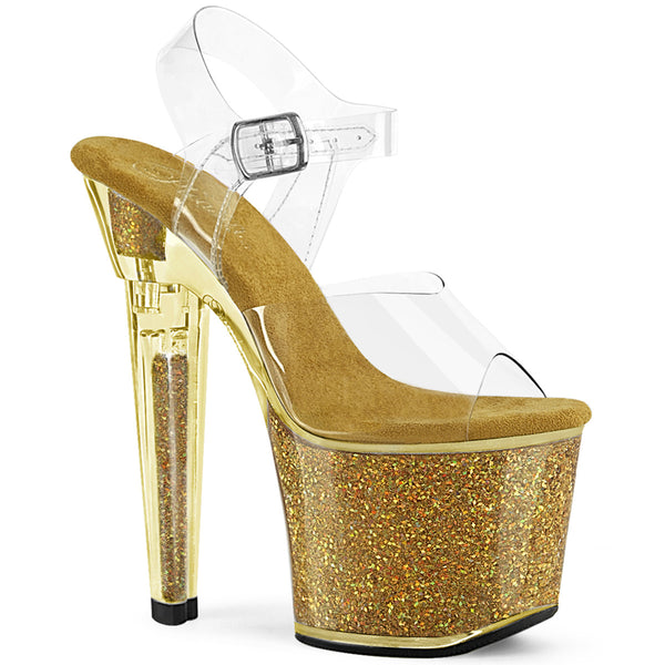 7 Inch Heel, 3 1/4 Inch Platform Ankle Strap Sandal w/Iridescent Glitters - LOVESICK-708SG