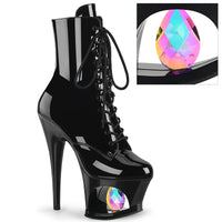 7 Inch Heel, 2 3/4 Inch Cut-Out Platform Lace-Up Ankle Boot, Side Zip - MOON-1020DIA