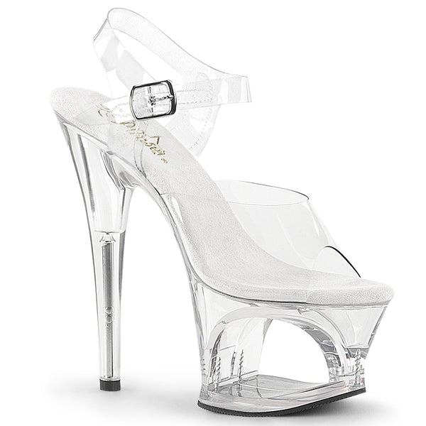 7 Inch Heel, 2 3/4 Inch Cut-Out Platform Ankle Strap Sandal - MOON-708