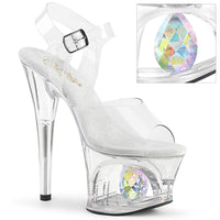 7 Inch Heel, 2 3/4 Inch Cut-Out Platform Ankle Strap Sandal w/ Diamond - MOON-708DIA