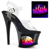 7 Inch Heel, 2 3/4 Inch Cut-Out Platform Ankle Strap Sandal w/ Flame - MOON-708FLM