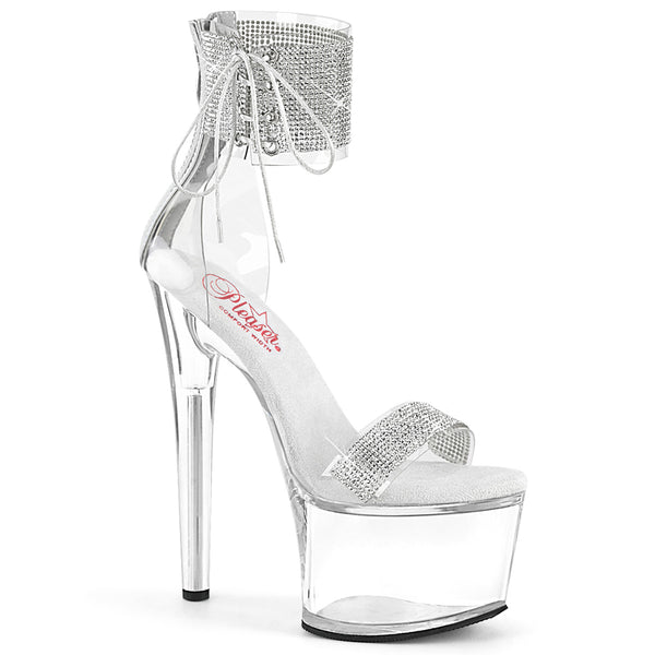 7 Inch Heel, 2 3/4 Inch Platform RS Embellished Ankle Cuff Sandal, Back Zi - PASSION-727RS