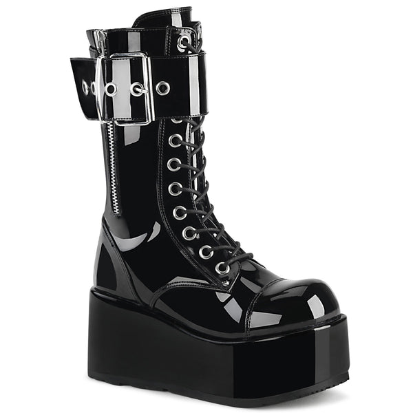 3 1/2 Inch Platform Lace-Up Mid-Calf Boot, Back Zip - PETROL-150
