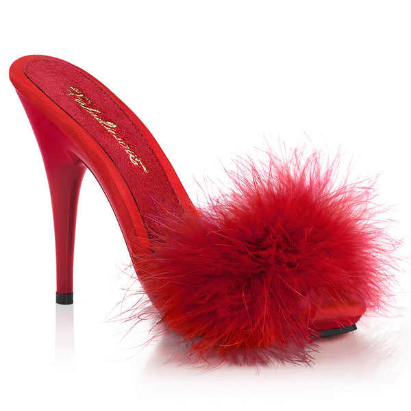 5 Inch Heel. 3/8 Inch Platform Marabou Slide Sandal - POISE-501F