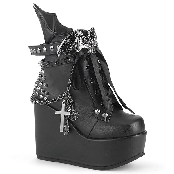 5 Inch Wedge Platform Boot w/Straps, Studs, Assorted Charms & Chain - POISON-107