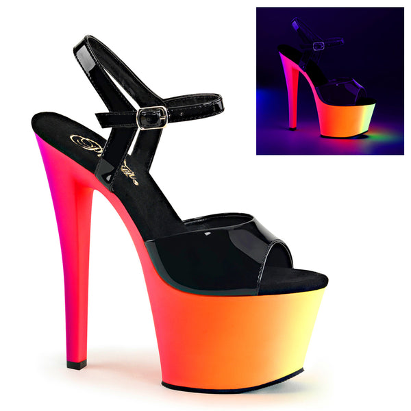 7 Inch Heel, 2 3/4 Inch Platform Ankle Strap Sandal - RAINBOW-309UV