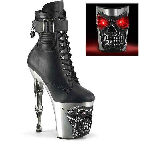 8 Inch Finger Bone Heel, 4 Inch Skull Platform LED Ankle Boot, Side Zip - RAPTURE-1020STR-LT